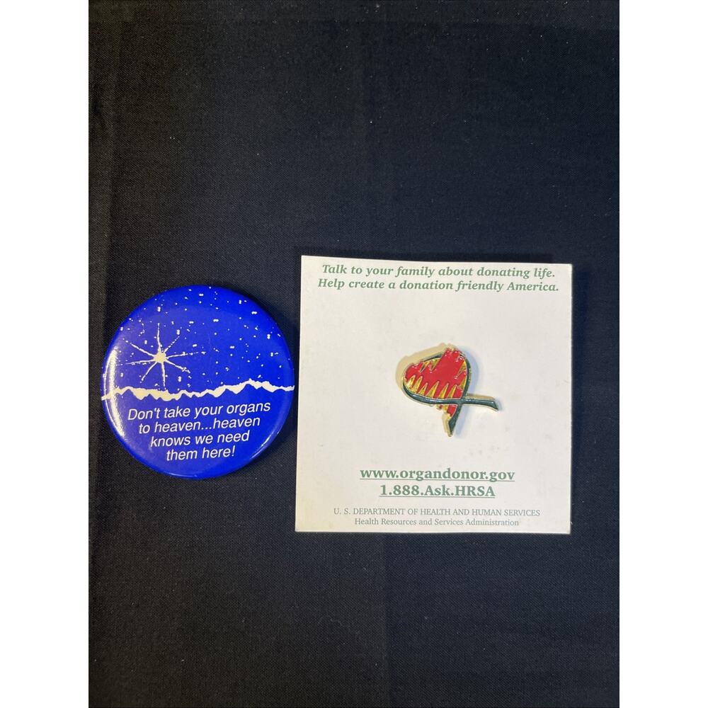 Vintage Organ Donation Donor Pinback & Lapel Pin Lot Of 2